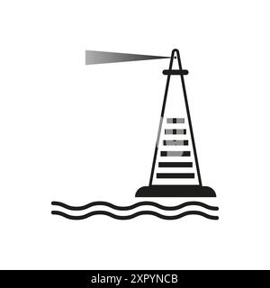 Lighthouse icon. Light beam. Black and white symbol. Nautical vector illustration. Stock Vector