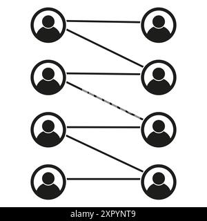 Social network connections. User profile icons. Linked black figures. Minimalist vector design. Stock Vector