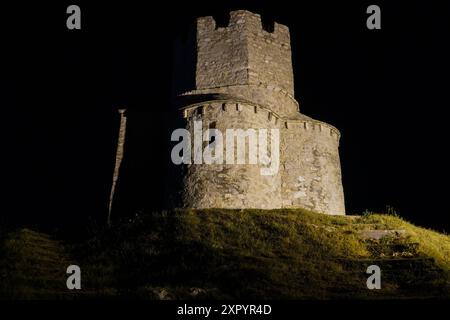 Nin, Croatia, July 24, 2024: The historic church of St. Nicholas is located on top of a grassy hill. Stock Photo