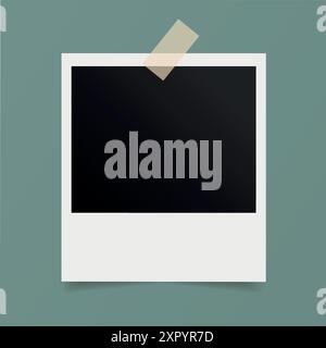 Polaroid photo frame on the wall. Blank photo stuck with sticky tape. Vector illustration Stock Vector