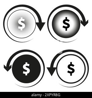 Dollar sign icons. Circular arrows. Monochrome gradients. Vector elements. Stock Vector