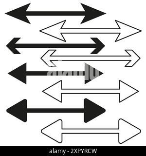 Different arrow shapes. Directional arrow icons. Vector line art. Black and white design. Stock Vector