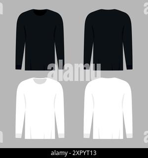 Blank black and white long sleeve shirts templates. Front and back view. Vector illustration Stock Vector