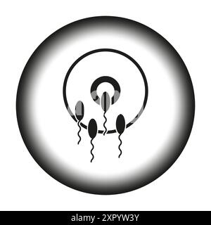 Sperm and egg icon. Reproductive biology symbol. Black gradient circle. Vector medical illustration. Stock Vector