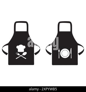 Black aprons with kitchen utensils draws on them isolated on a white background Stock Vector
