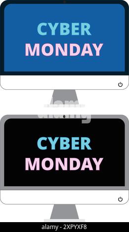 Cyber monday banner on the screens of computer monitors on white background Stock Vector