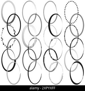Abstract circle frames. Hand drawn design. Black and white. Vector illustration. Stock Vector