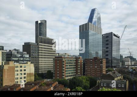 The juxtaposition of new and old office and residential buildings in the Southwark and Bankside district of London UK Stock Photo