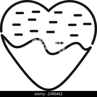 Minimalist line art illustration of a heart shaped cake being topped with chocolate Stock Vector