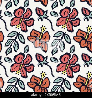 Inky brush strokes floral seamless pattern Stock Vector