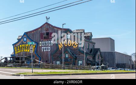 PIGEON FORGE, TN - 12 MAR 2024: The Hatfield and McCoy Dinner Feud building, where they offer dining and entertainment for all ages. Stock Photo