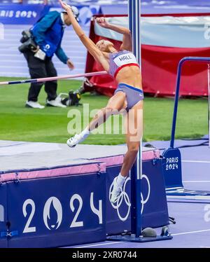 Paris, Ile de France, France. 8th Aug, 2024. ANNA HALL (USA) of the United States, competes in the Women's Heptathlon High Jump at the Stade de France Stadium during the 2024 Paris Summer Olympics in Paris, France. (Credit Image: © Walter Arce/ZUMA Press Wire) EDITORIAL USAGE ONLY! Not for Commercial USAGE! Stock Photo