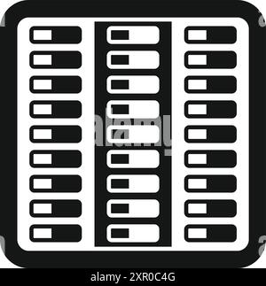Black and white icon of a server room showing hosting and databases Stock Vector