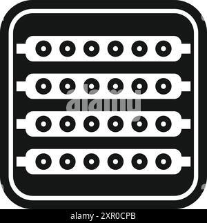 Black and white icon of a circuit board featuring rows of microchips, symbolizing technological advancement and computing power Stock Vector