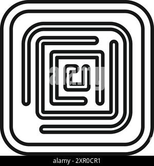 Black and white illustration of rounded square shapes creating a tunnel effect optical illusion Stock Vector