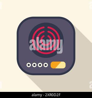 Induction cooker with touch control panel displaying heating icon, indicating active cooking process Stock Vector