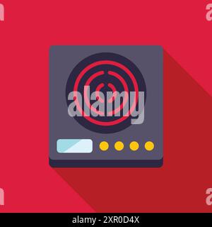 Modern induction cooker with its heating element glowing, depicted in a minimalist flat design style Stock Vector