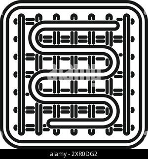 Black and white icon of an underfloor heating system, showing the layout of pipes and heating elements Stock Vector