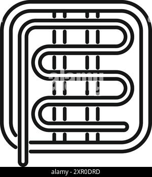 Black icon representing a system for underfloor heating, showing the layout of pipes distributing heat Stock Vector