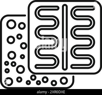 Simple linear icon representing an underfloor heating system installation, perfect for apps or websites Stock Vector