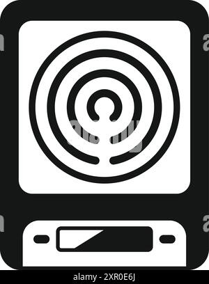 This simple black and white icon represents an induction cooker, a kitchen appliance that uses electromagnetic heating to cook food Stock Vector