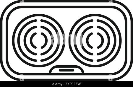 Double electric hob icon, outline style, isolated on white background Stock Vector