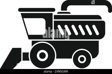 Black solid icon of an agricultural machine harvesting wheat in a field Stock Vector