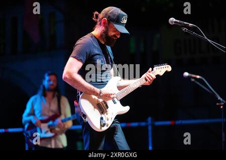 7th August 2024, San Vito al Tagliamento, Italy. Filippo Graziani performs last night in San Vito al Tagliamento ( Italy) Credit: Denis Ulliana/Alamy Live News Stock Photo