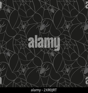 A strikingly bold black pattern showcasing intricate designs that feature both spiders and beautiful leaves Stock Vector