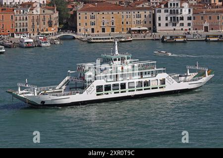 Venice, Italy - September 26, 2009: Aerial View of Ferry Boat Actv at Canal Travel From Lido Di Venezia. Stock Photo