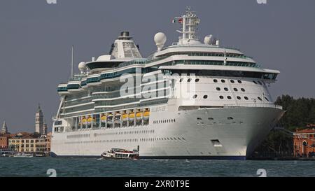 Venice, Italy - September 25, 2009: Big Cruise Ship Brilliance of the Seas Royal Caribbean Radiance Class Moored at Old Town Waterfront Autumn Day. Stock Photo