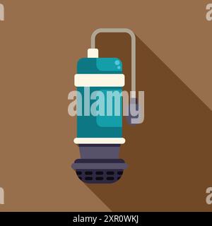 Submersible water pump for deep wells extracting water with long shadow on brown background Stock Vector