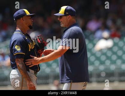 Milwaukee Brewers pitching coach Chris Hook during a baseball game