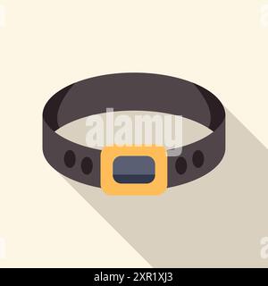 Simple black leather belt with golden buckle, fashion accessory illustration with long shadow Stock Vector