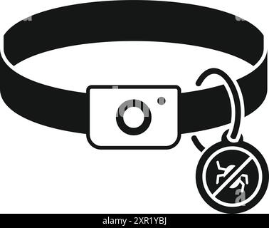 Black glyph icon for smart dog collar protecting from parasites with anti flea mite tick tag Stock Vector
