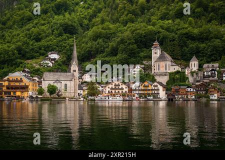 Panoramic view of the village of Hallstatt on Lake Hallstatt in Austria. Stock Photo