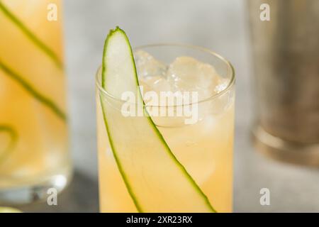 Cold Boozy English Garden Cocktail with Cucumber and Gin Stock Photo