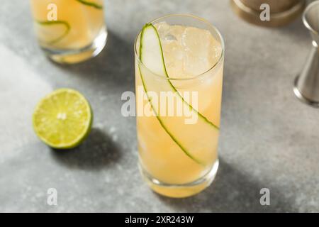 Cold Boozy English Garden Cocktail with Cucumber and Gin Stock Photo