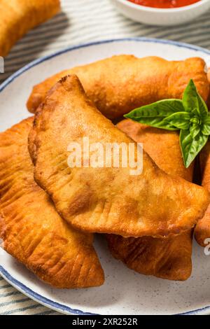 Homemade Italian Panzerotti Pizza Calzone with Cheese and Sauce Stock Photo