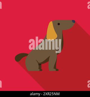 Simple illustration of a brown dog sitting on a red background Stock Vector