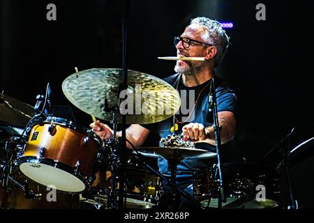 Brno, Czech Republic. 08th Aug, 2024. Drummer Ziv Ravitz performs with Jokers project at the Marathon Music Brno festival in Brno, Czech Republic, August 8, 2024. Credit: Patrik Uhlir/CTK Photo/Alamy Live News Stock Photo