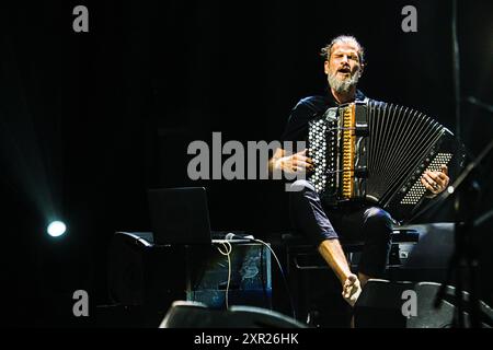 Brno, Czech Republic. 08th Aug, 2024. French accordionist Vincent Peirani performs with Jokers project at the Marathon Music Brno festival in Brno, Czech Republic, August 8, 2024. Credit: Patrik Uhlir/CTK Photo/Alamy Live News Stock Photo