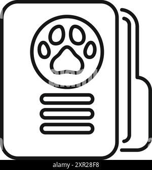 Line drawing of a pet passport showing a paw print, used to identify an animal for international travel Stock Vector