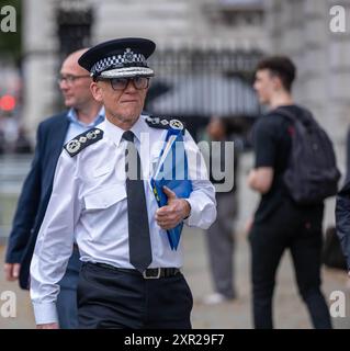 London, UK. 8th Aug, 2024. COBRA meeting attendees arrive at the Cabinet office, 70 Whitehall London UK Sir Mark Rowley Metropolitan Police Commissioner Credit: Ian Davidson/Alamy Live News Stock Photo