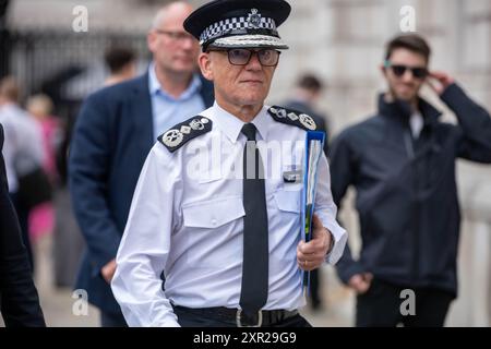 London, UK. 8th Aug, 2024. COBRA meeting attendees arrive at the Cabinet office, 70 Whitehall London UK, Sir Mark Rowley Metropolitan Police Commissioner Credit: Ian Davidson/Alamy Live News Stock Photo