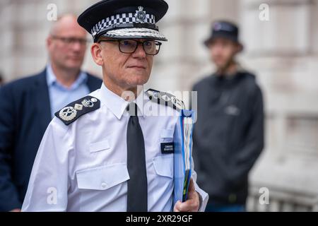 London, UK. 8th Aug, 2024. COBRA meeting attendees arrive at the Cabinet office, 70 Whitehall London UK, Sir Mark Rowley Metropolitan Police Commissioner Credit: Ian Davidson/Alamy Live News Stock Photo