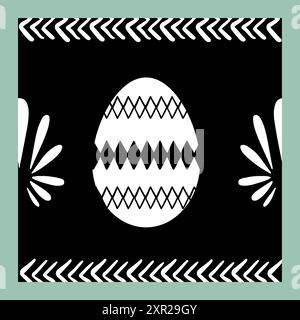 Black and White Happy Easter Linocut Seamless Pattern Stock Vector