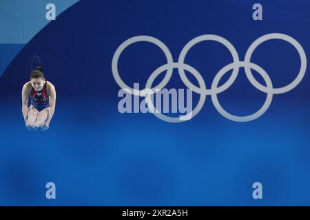 Paris, France. 08th Aug, 2024. Nur Dhabitah Sabri of Team Malaysia competes in the Women's 3m Springboard Semifinal on day thirteen of the Olympic Games Paris 2024 at Aquatics Centre on August 08, 2024 in Paris, France. Photo by Nicolas Gouhier/ABACAPRESS.COM Credit: Abaca Press/Alamy Live News Stock Photo