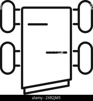 Electric water heater installing on the wall with pipeline system, outline icon design Stock Vector