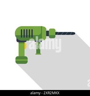 Green rotary hammer drill for making holes in concrete and stone Stock Vector